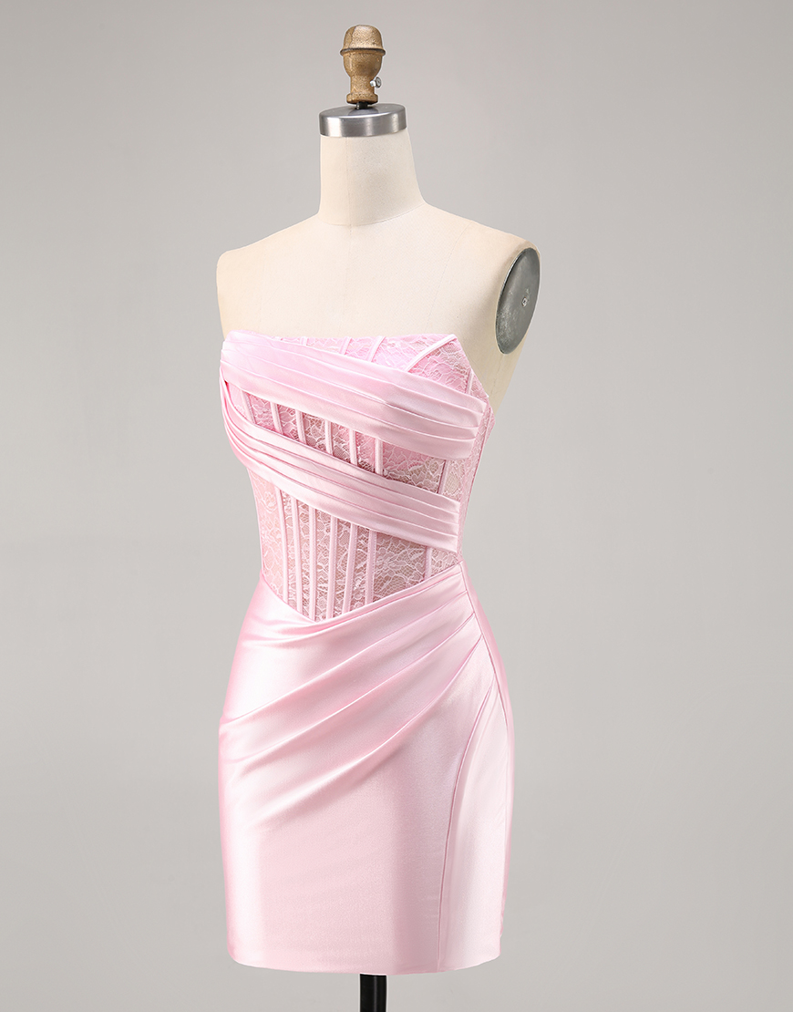 Black Corset Satin Short Tight Strapless Homecoming Dress