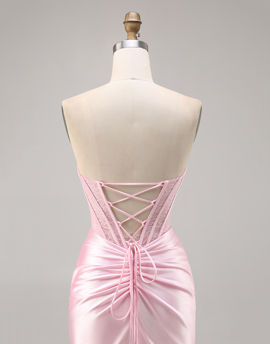 Black Corset Satin Short Tight Strapless Homecoming Dress