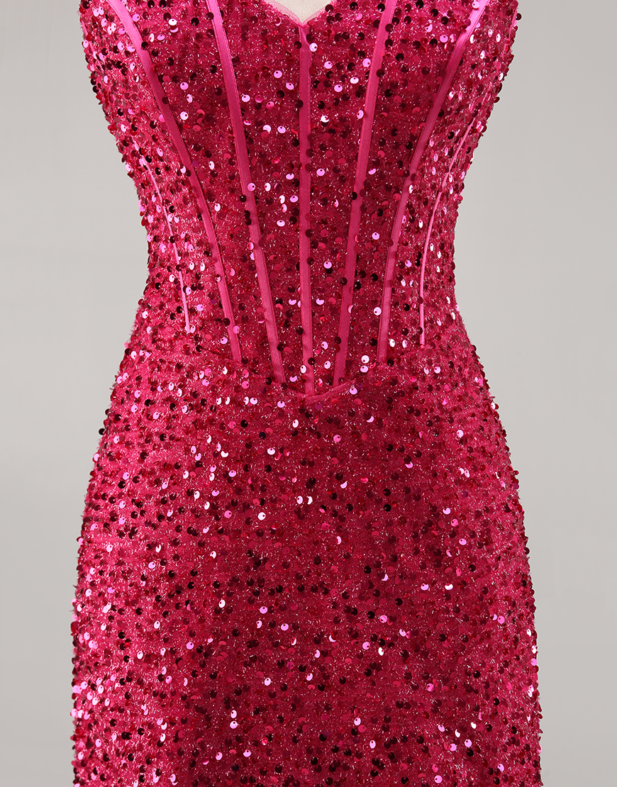 Sparkly Fuchsia Corset Short Sequins Tight Homecoming Dress