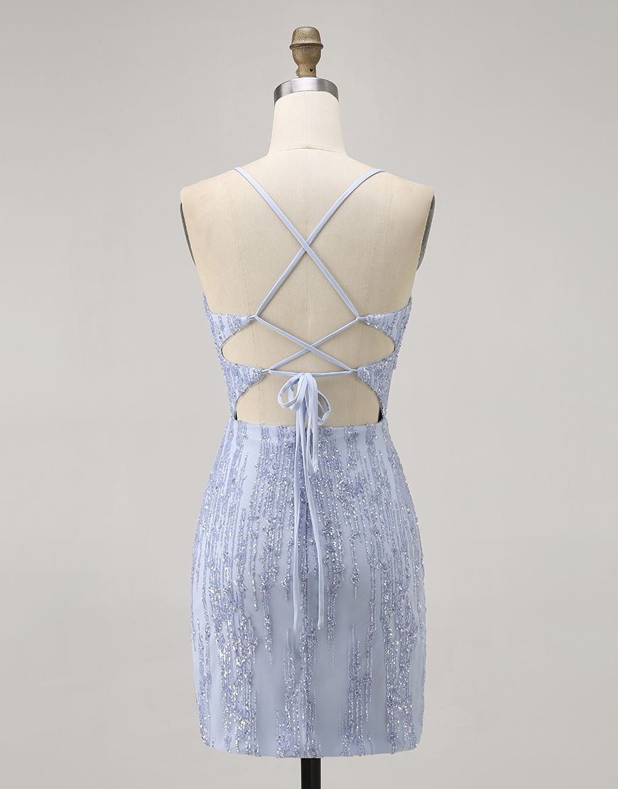 Sparkly Grey Blue Tight Corset Short Homecoming Dress with Sequins