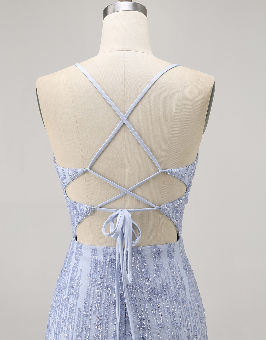 Sparkly Grey Blue Tight Corset Short Homecoming Dress with Sequins