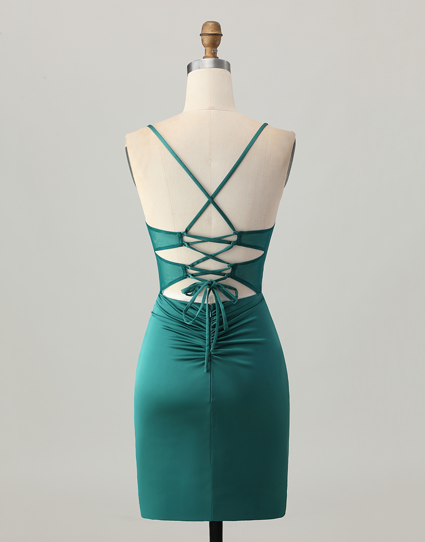 Dark Green Satin Corset Tight Short Homecoming Dress