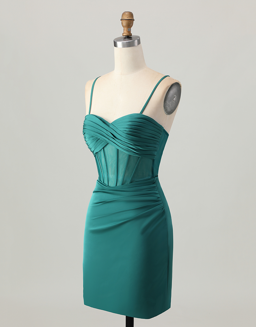 Dark Green Satin Corset Tight Short Homecoming Dress