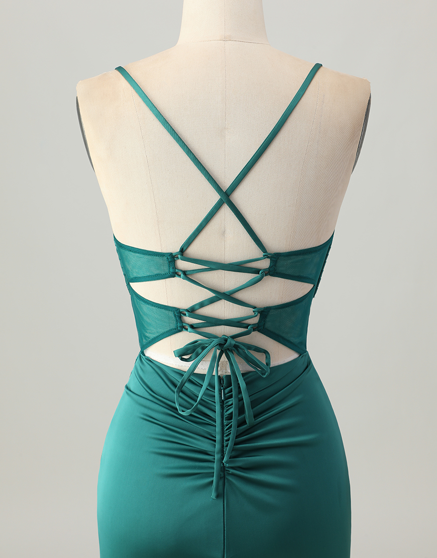 Dark Green Satin Corset Tight Short Homecoming Dress