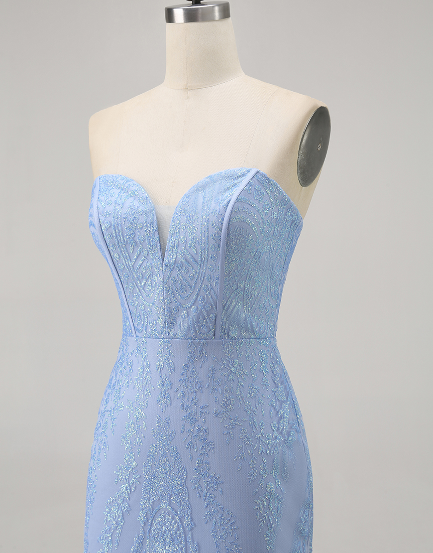 Sparkly Blue Corset Strapless Short Tight Homecoming Dress with Sequins