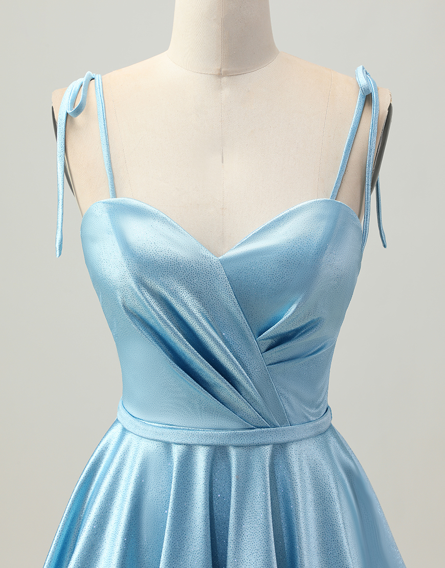 Blue A Line Spaghetti Straps Satin Short Homecoming Dress