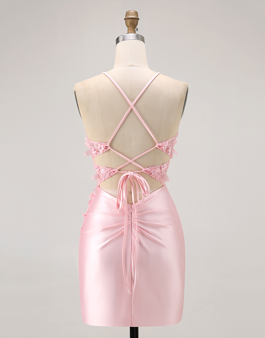 Sparkly Candy Pink Floral Tight Short Corset Homecoming Dress with Sequins