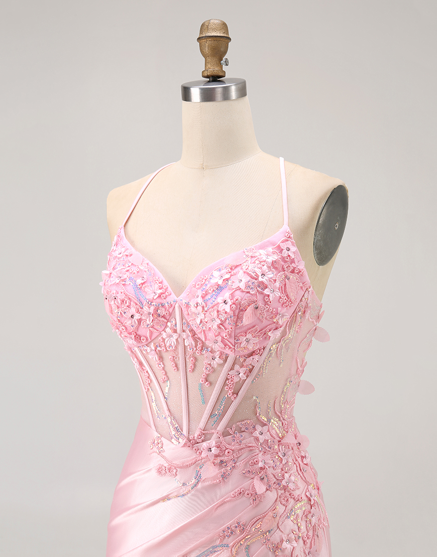 Sparkly Candy Pink Floral Tight Short Corset Homecoming Dress with Sequins
