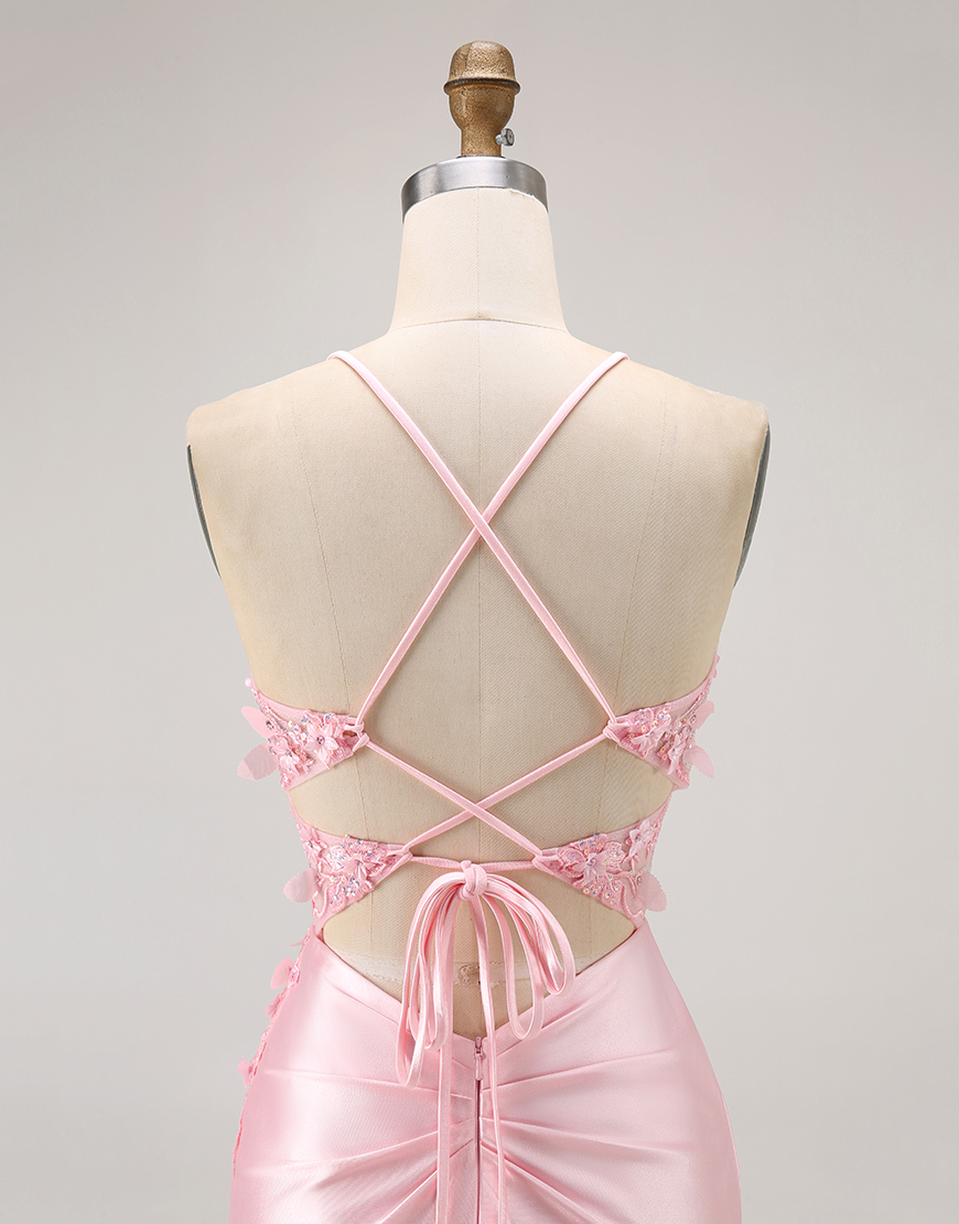 Sparkly Candy Pink Floral Tight Short Corset Homecoming Dress with Sequins