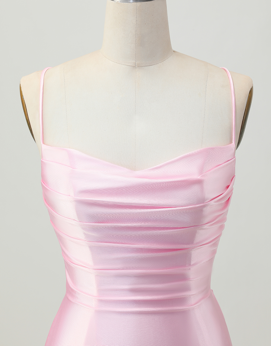 Blush Pink Spaghetti Straps Satin Short Tight Homecoming Dress