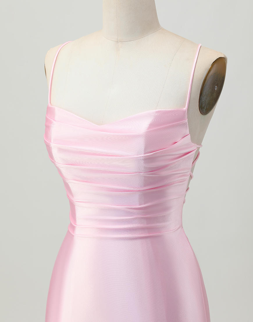 Blush Pink Spaghetti Straps Satin Short Tight Homecoming Dress