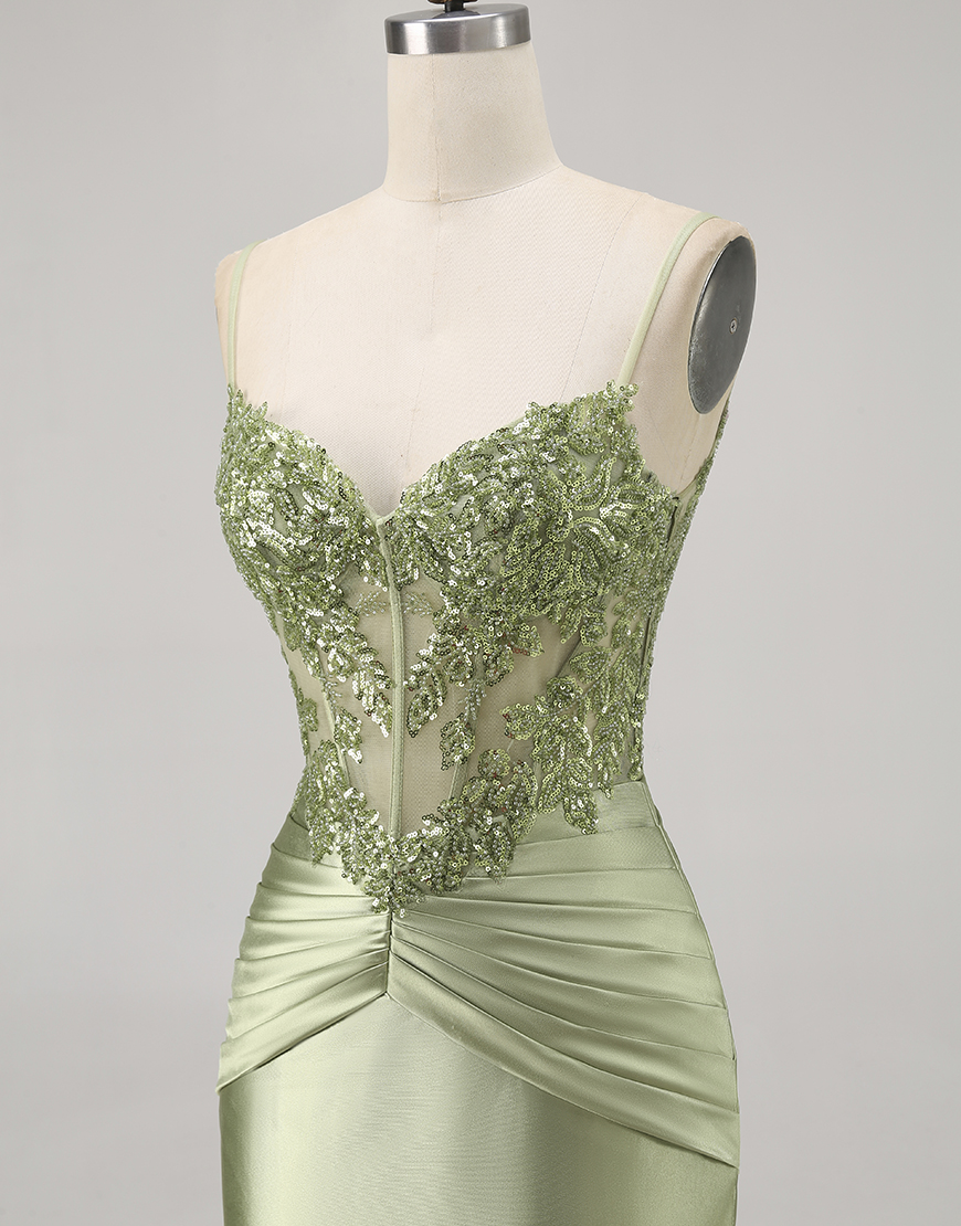 Sparkly Green Corset Tight Short Satin Homecoming Dress with Beading