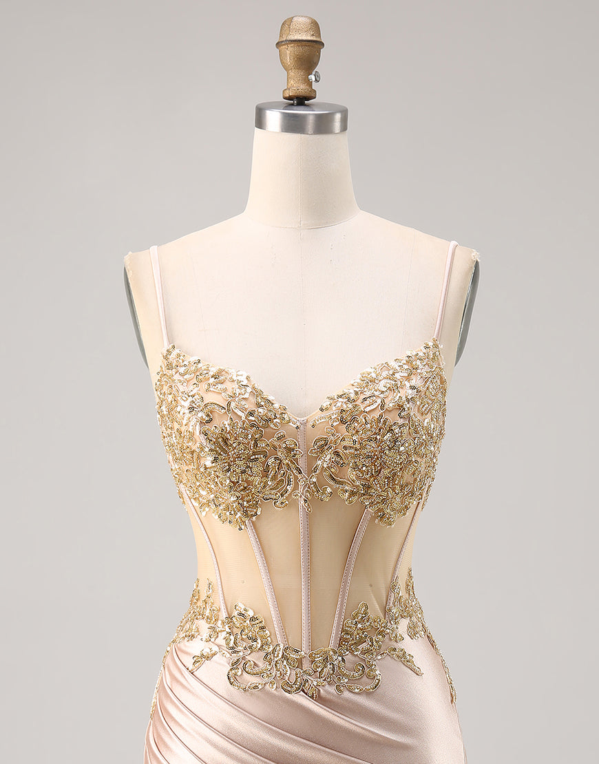 Sparkly Champagne Tight Corset Short Homecoming Dress with Lace