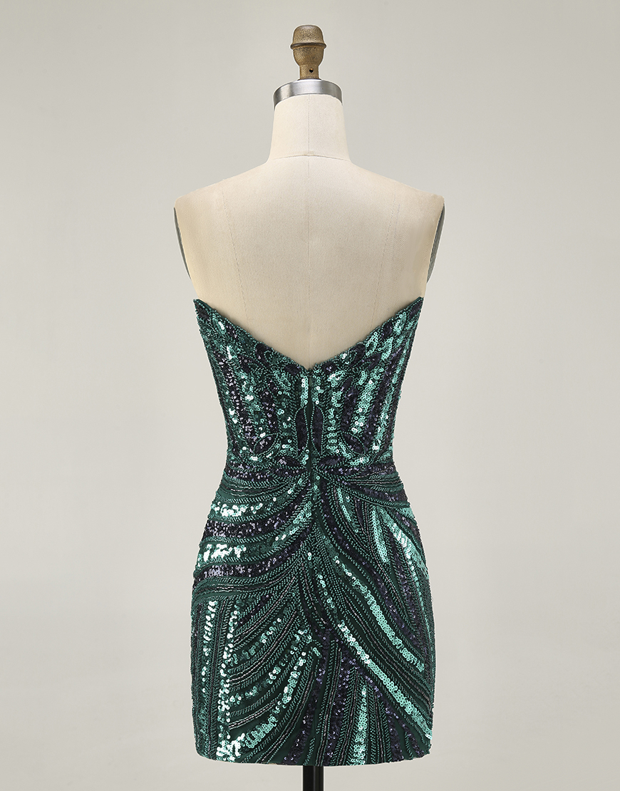 Sparkly Dark Green Sequin Tight Strapless Short Homecoming Dress