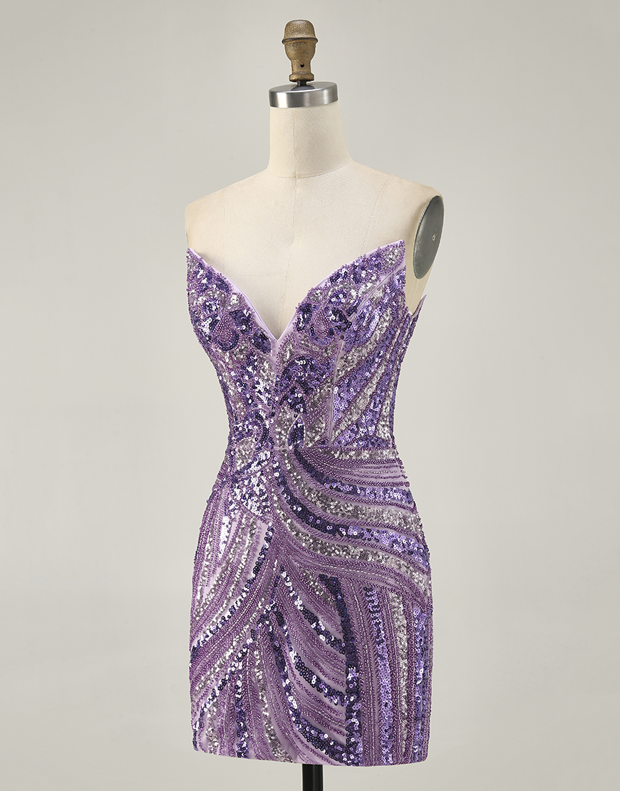 Sparkly Purple Sequins Tight Short Homecoming Dress