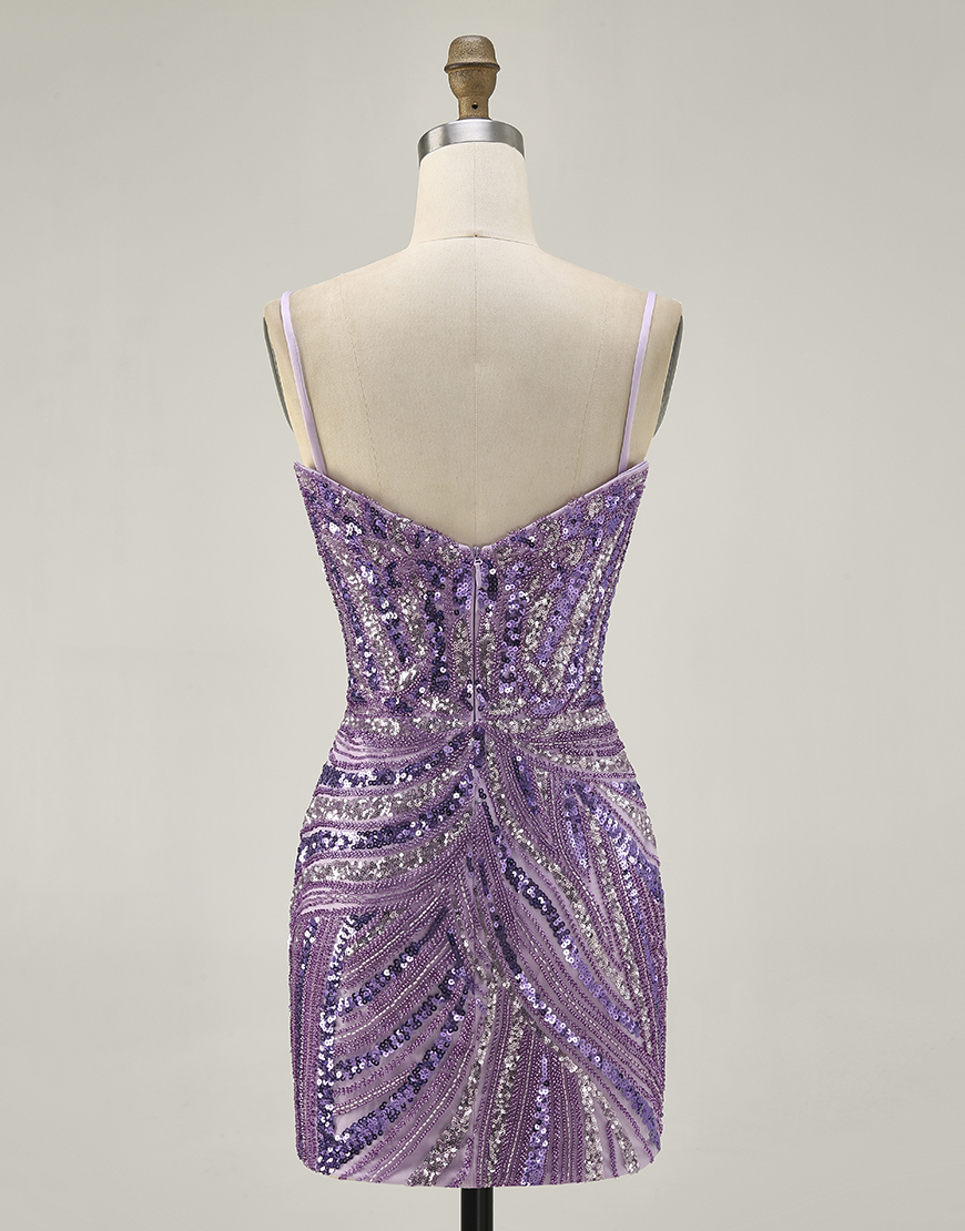 Sparkly Purple Sequin Strapless Bodycon Short Homecoming Dress