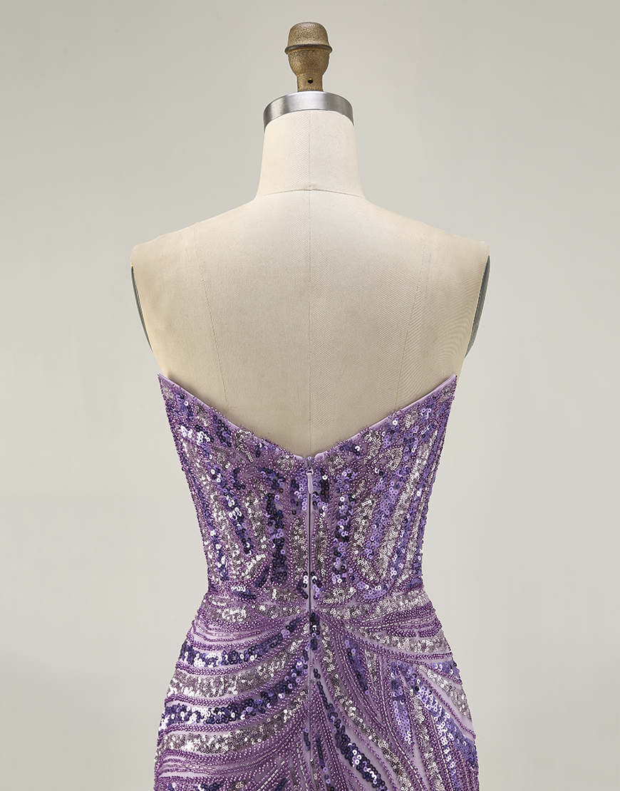 Sparkly Purple Sequin Strapless Bodycon Short Homecoming Dress