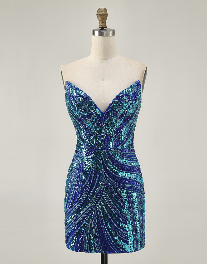 Berlinnova Women Sparkly Royal Blue Sequin Homecoming Dress with Beading Sweetheart Tight Short Cocktail Dress