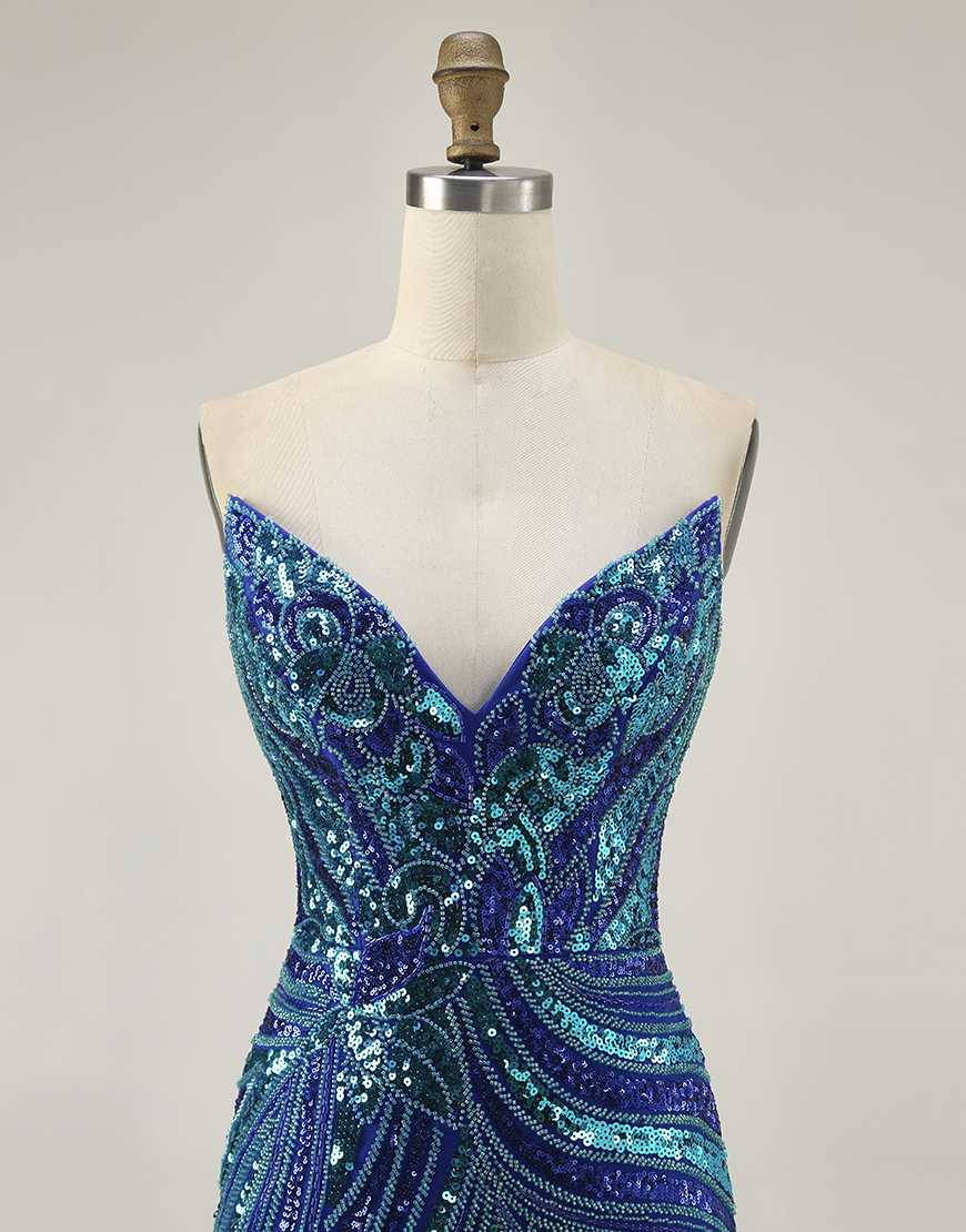 Sparkly Purple Sequin Strapless Bodycon Short Homecoming Dress