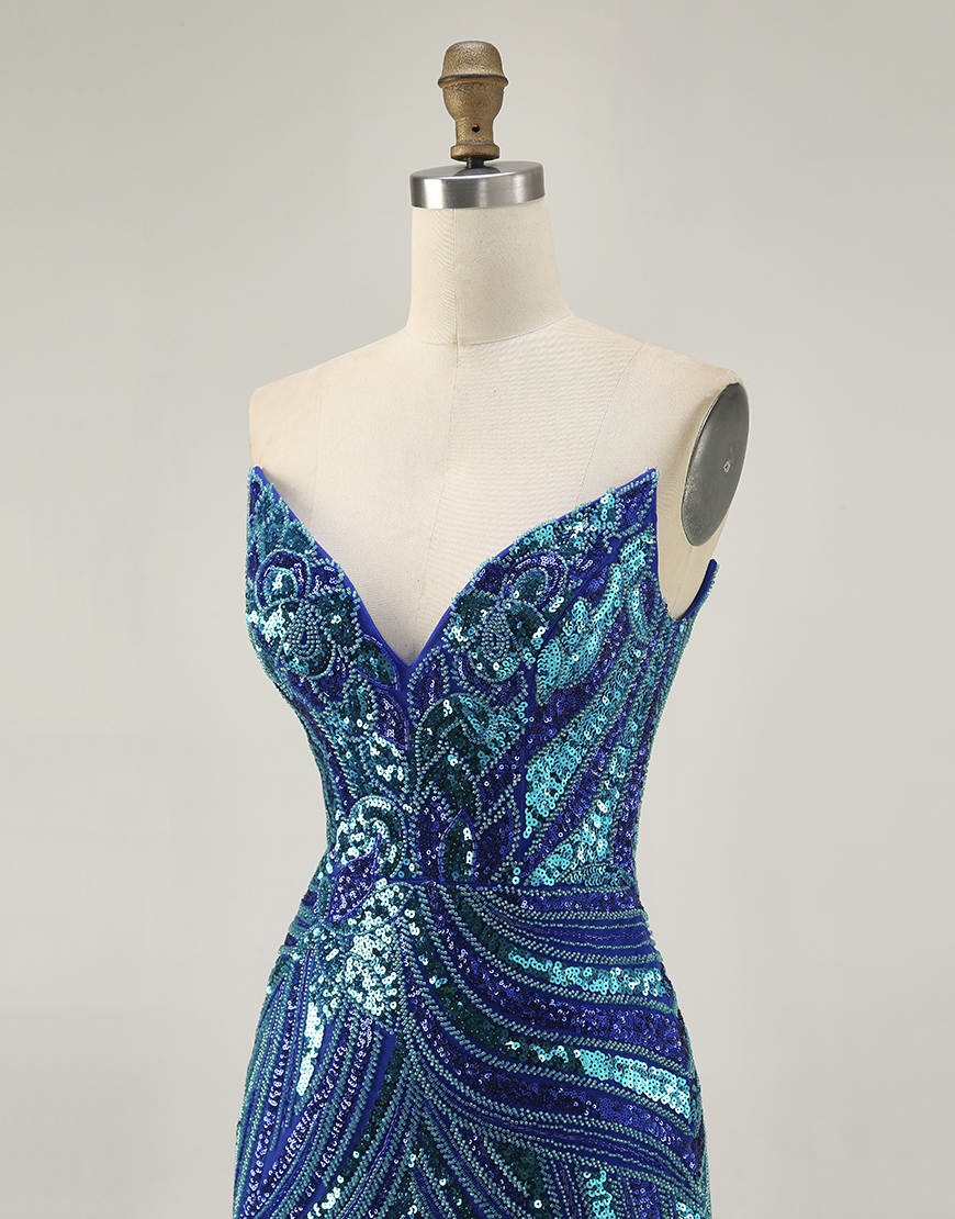 Sparkly Purple Sequin Strapless Bodycon Short Homecoming Dress