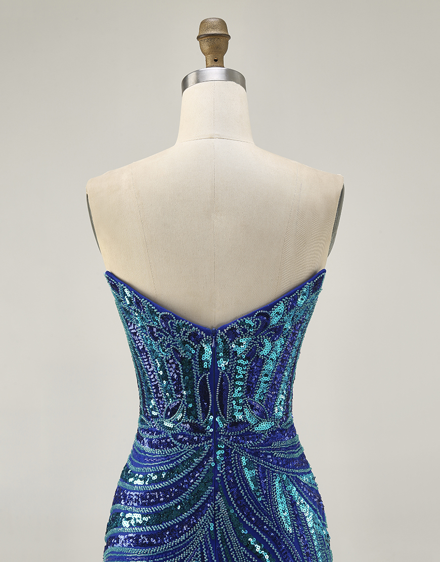 Sparkly Purple Sequin Strapless Bodycon Short Homecoming Dress