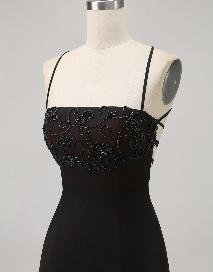 Black Spaghetti Straps Tight Short Homecoming Dress with Beading