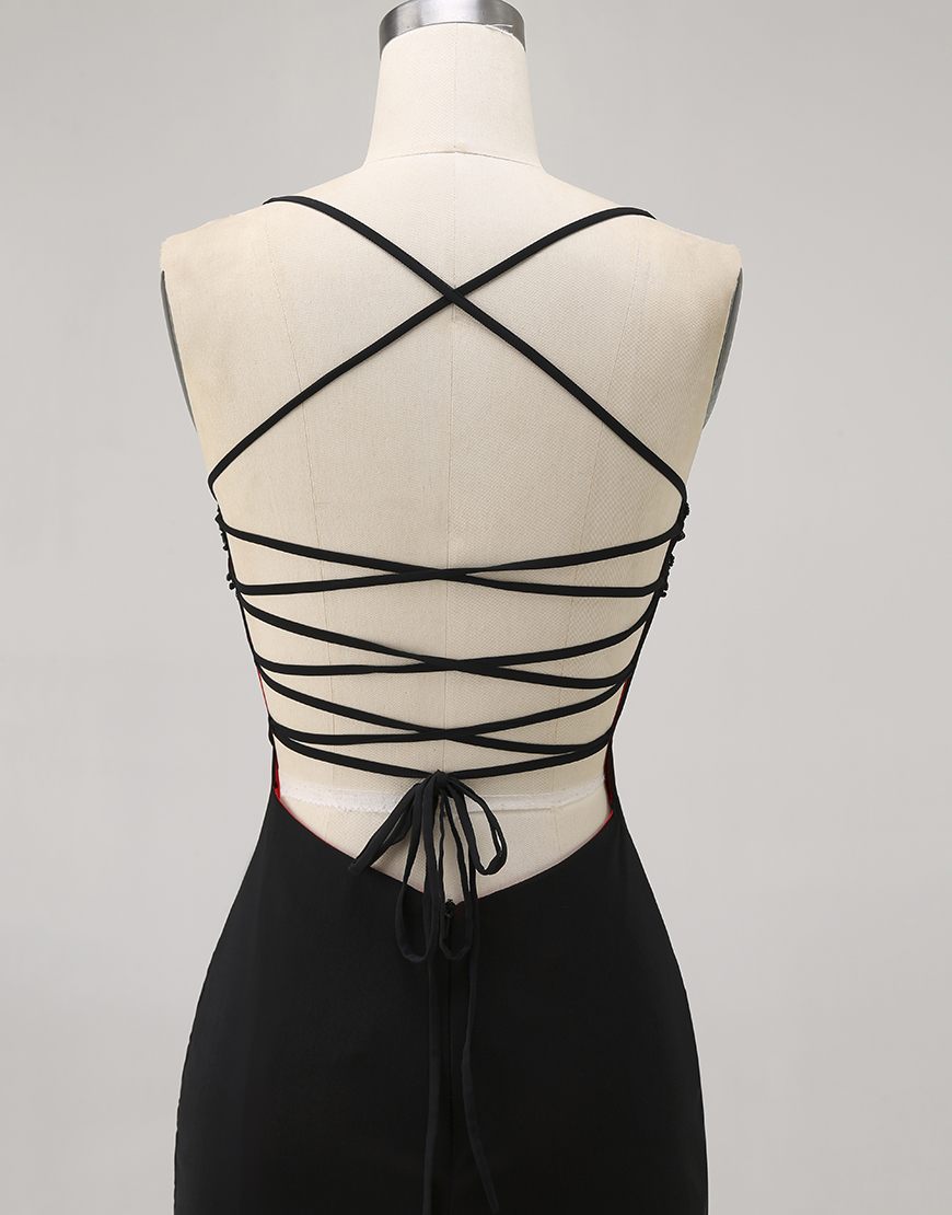 Black Spaghetti Straps Tight Short Homecoming Dress with Beading