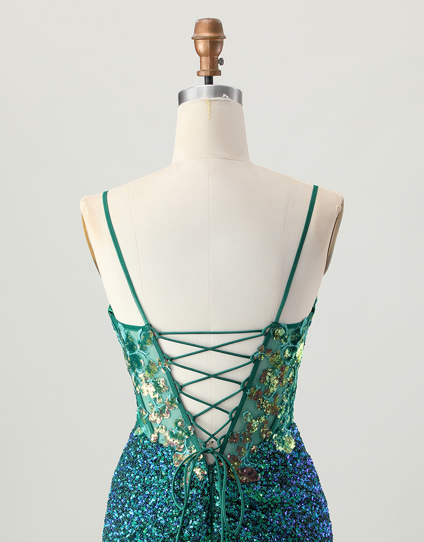 Sparkly Dark Green Sequin Bodycon Corset Short Tight Homecoming Dress