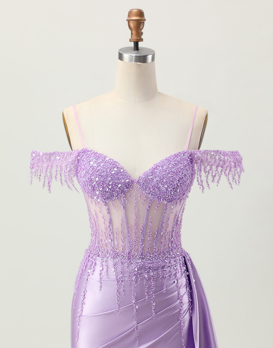 Sparkly Lilac Cold Shoulder Short Corset Homecoming Dress with Sequins