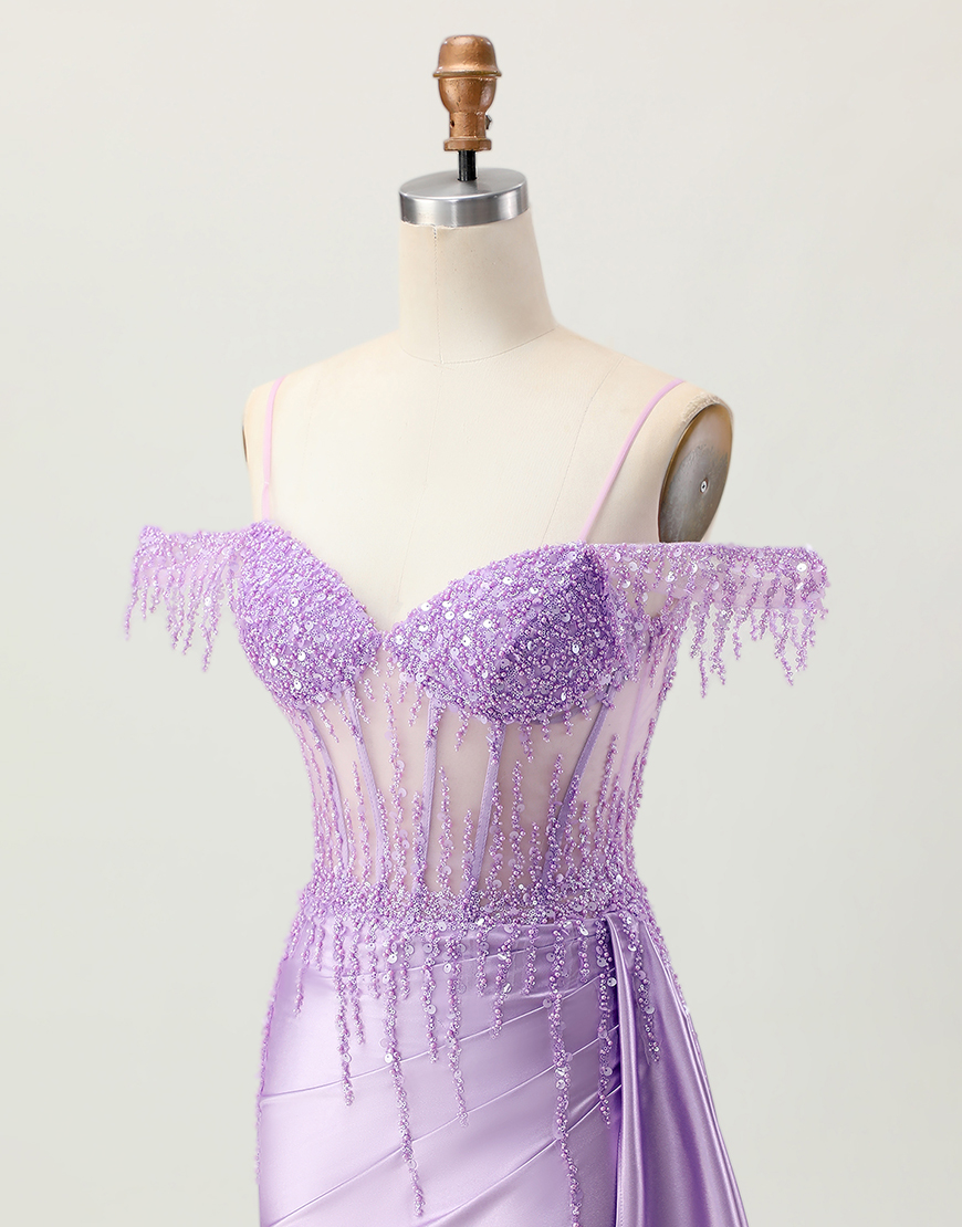 Sparkly Lilac Cold Shoulder Short Corset Homecoming Dress with Sequins
