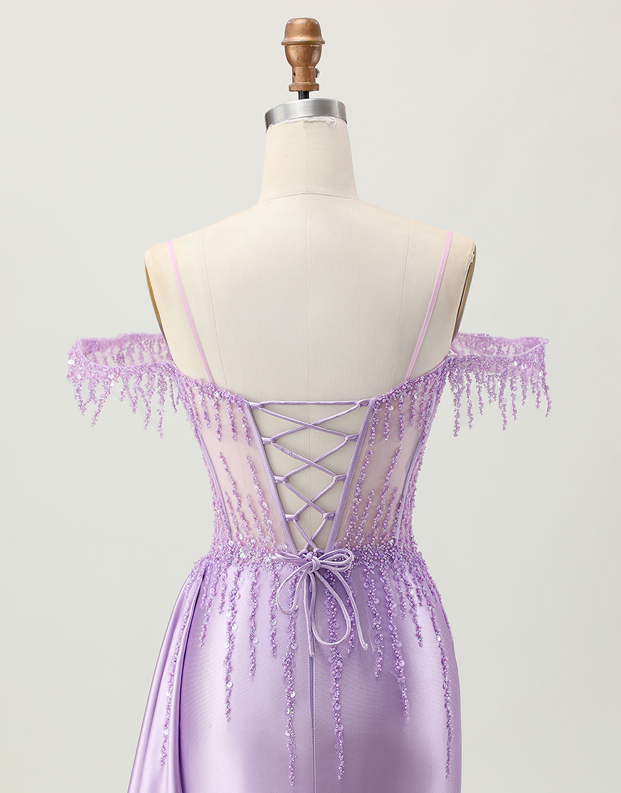 Sparkly Lilac Cold Shoulder Short Corset Homecoming Dress with Sequins