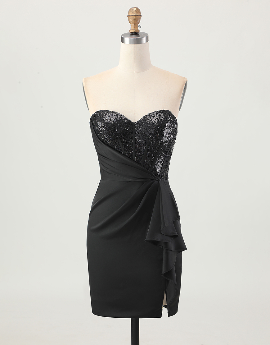 Sparkly Black Sweetheart Short Corset Homecoming Dress with Sequins