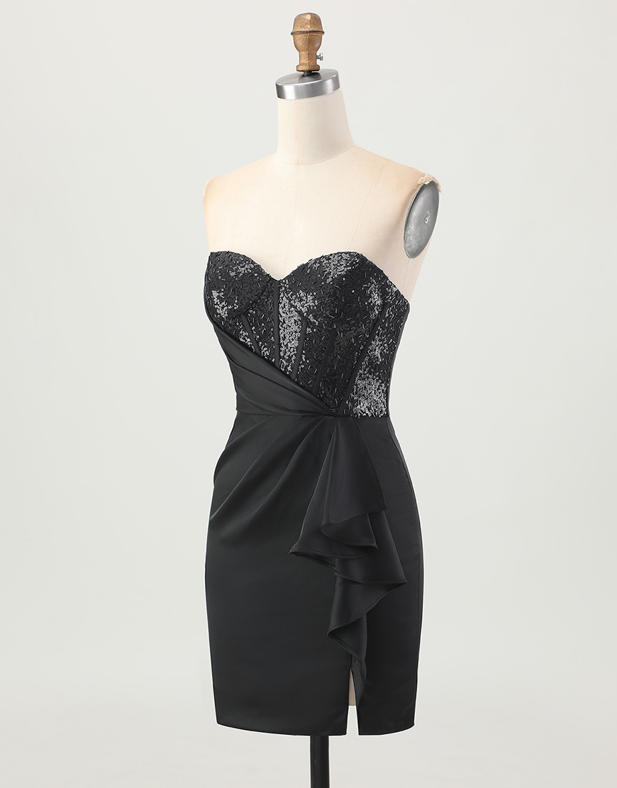 Sparkly Black Sweetheart Short Corset Homecoming Dress with Sequins