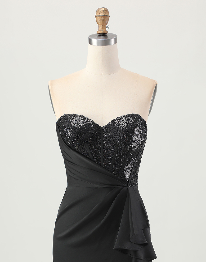 Sparkly Black Sweetheart Short Corset Homecoming Dress with Sequins