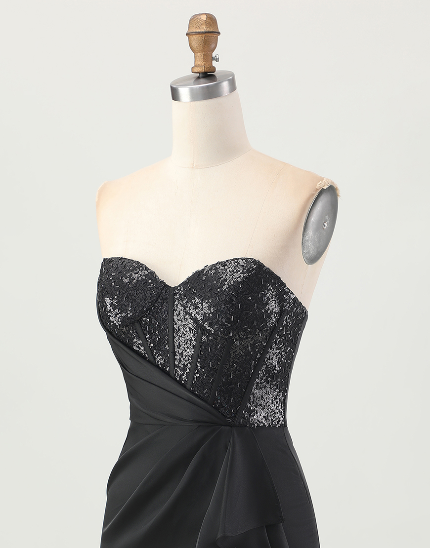 Sparkly Black Sweetheart Short Corset Homecoming Dress with Sequins