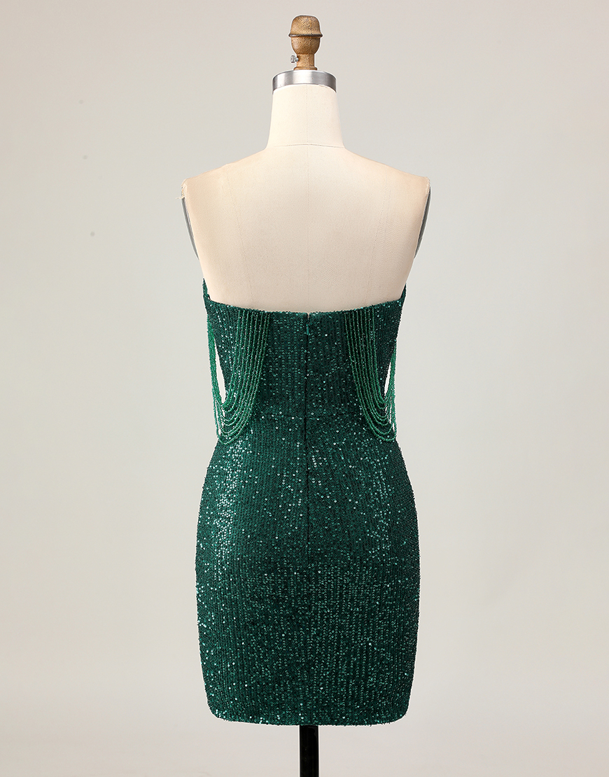 Sparkly Dark Green Sequins Tight Short Homecoming Dress with Beading
