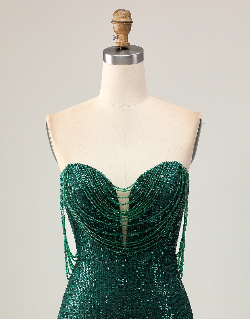Sparkly Dark Green Sequins Tight Short Homecoming Dress with Beading
