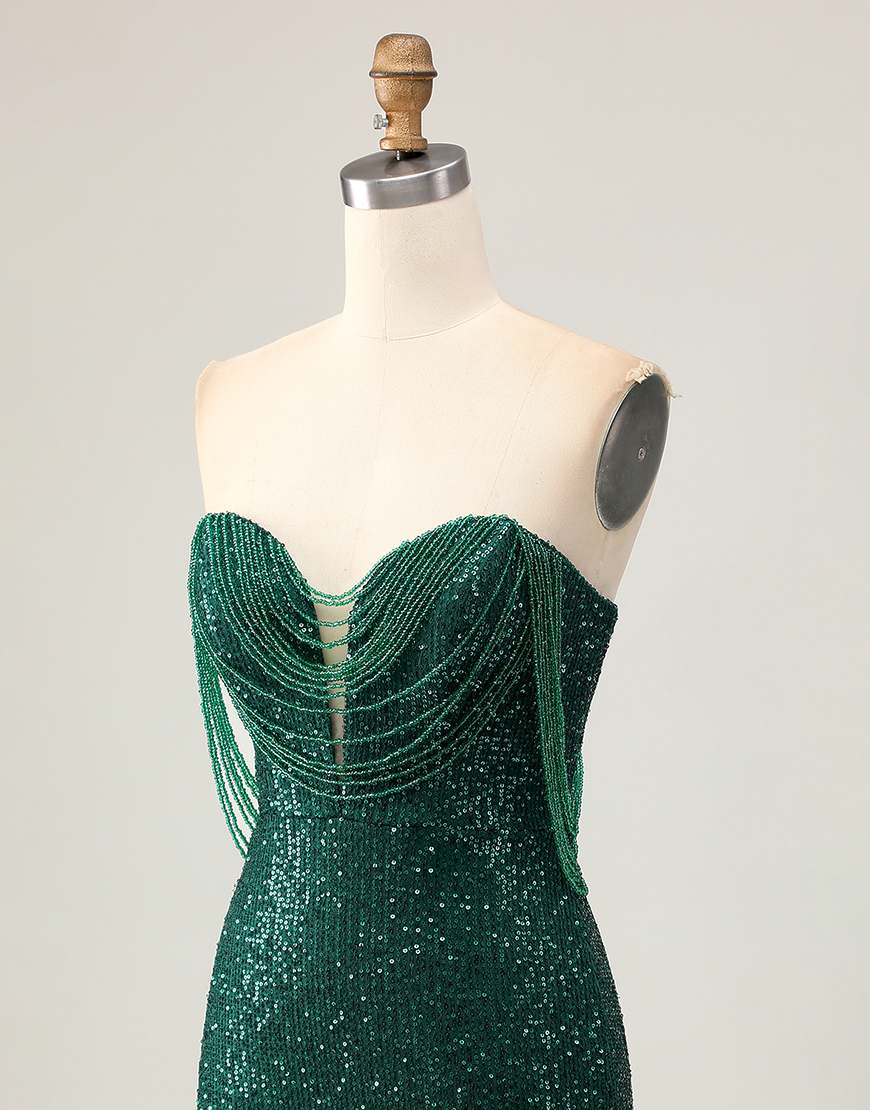 Sparkly Dark Green Sequins Tight Short Homecoming Dress with Beading