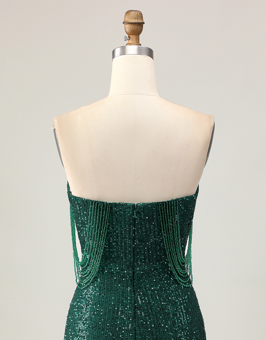 Sparkly Dark Green Sequins Tight Short Homecoming Dress with Beading