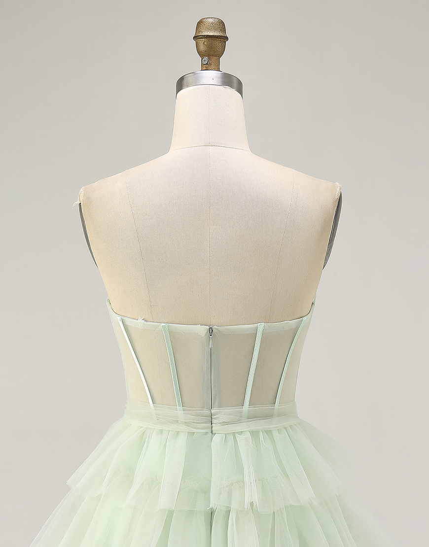 Light Green Sweetheart Tulle Tiered A-Line Short Corset Homecoming Dress