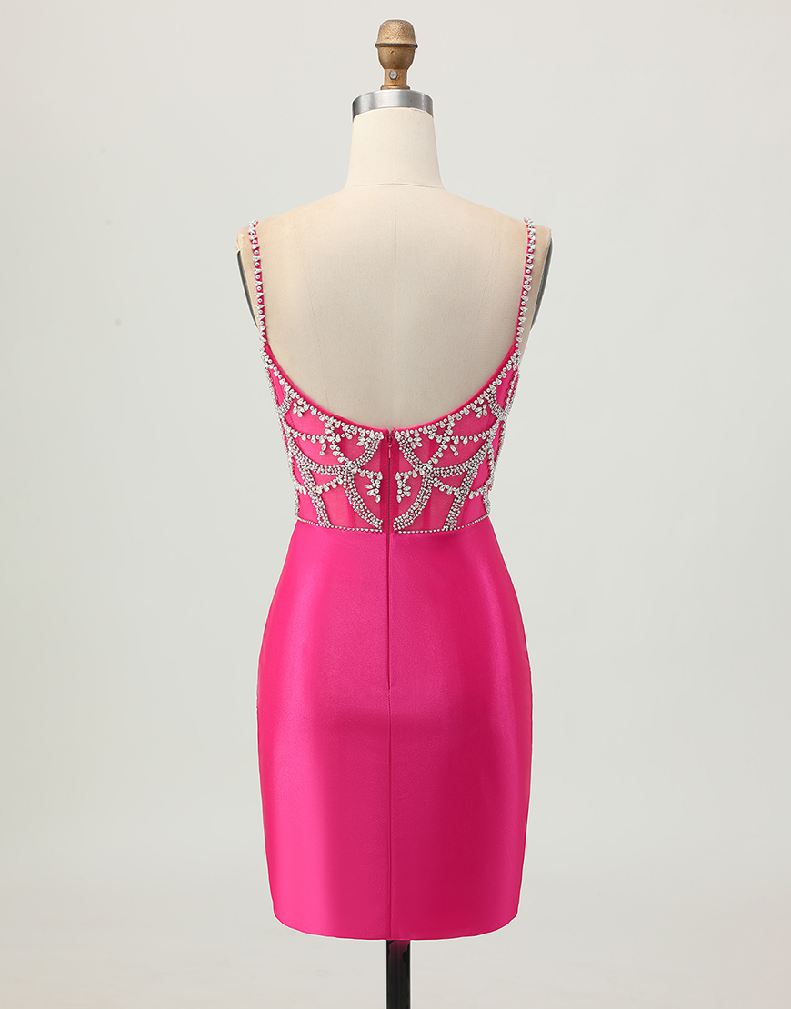 Fuchsia Satin Corset Bodycon Short Homecoming Dress with Beading