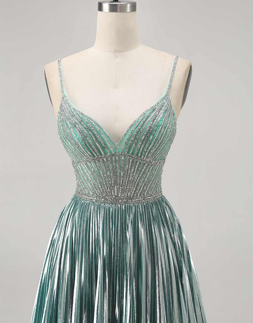 Sparkly Green A Line Metallic Short Homecoming Dress with Beading