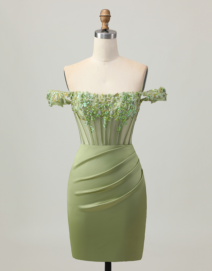 Sparkly Green Corset Tight Short Homecoming Dress with Sequins