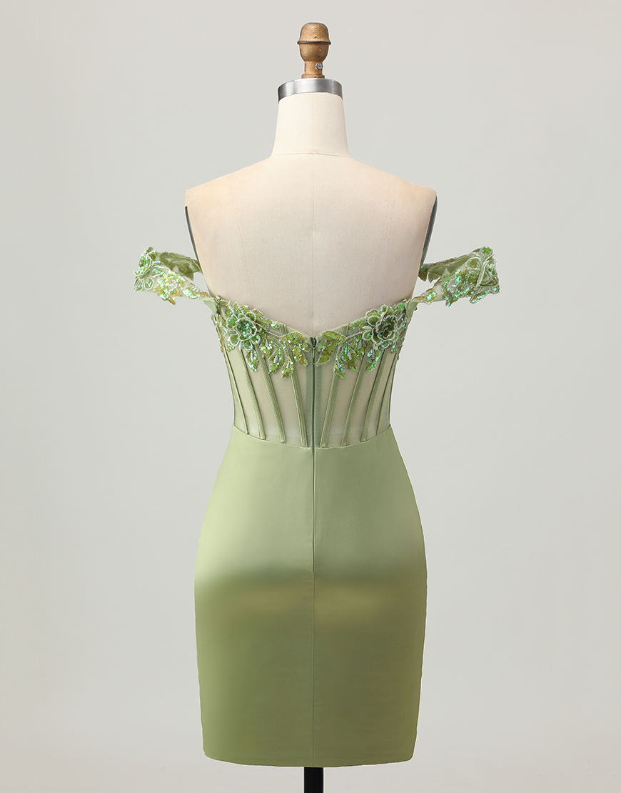 Sparkly Green Corset Tight Short Homecoming Dress with Sequins