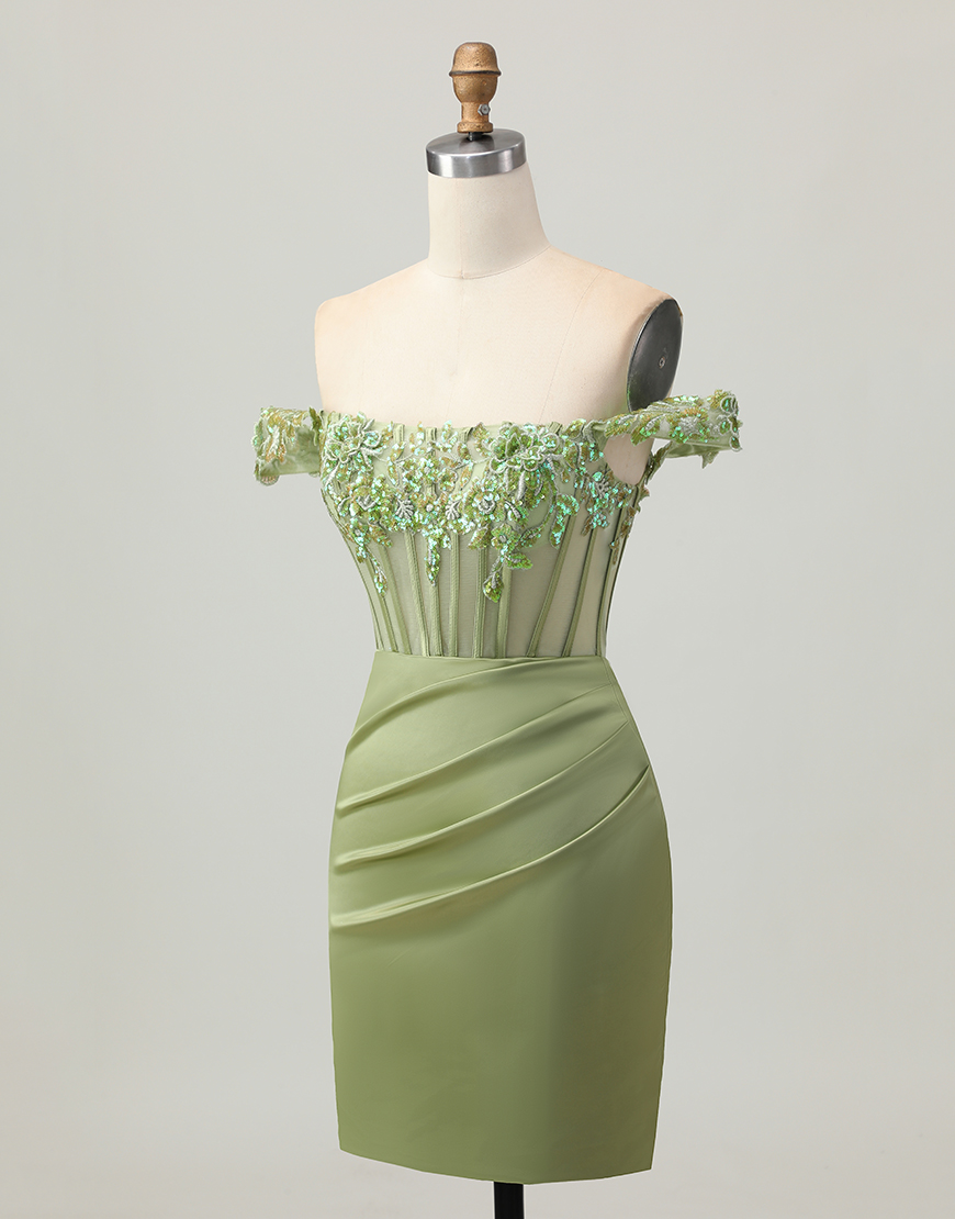 Sparkly Green Corset Tight Short Homecoming Dress with Sequins