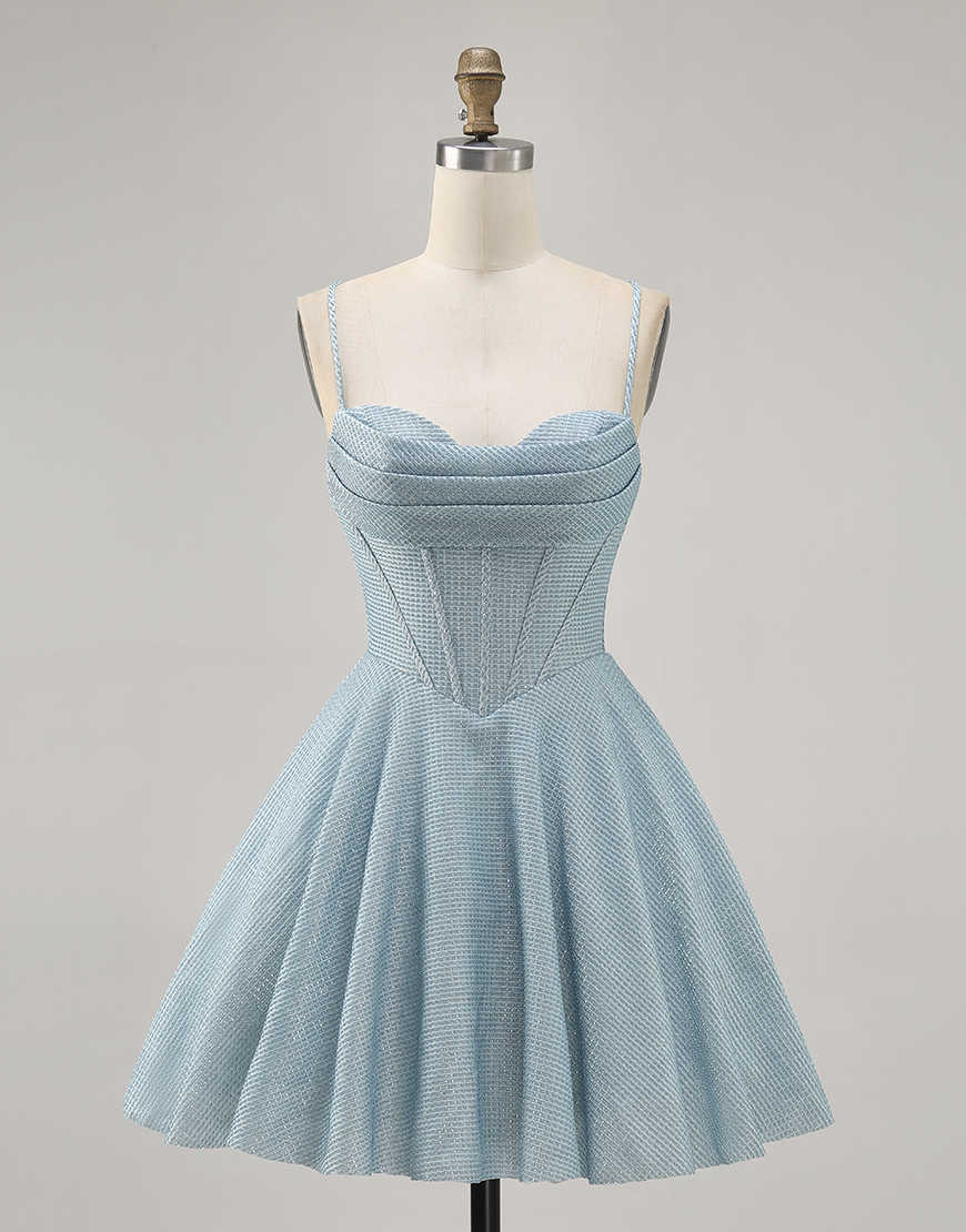 Grey Blue A Line Short Corset Homecoming Dress