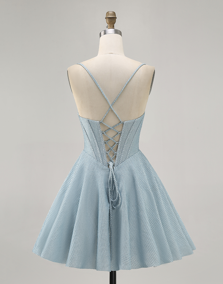 Grey Blue A Line Short Corset Homecoming Dress
