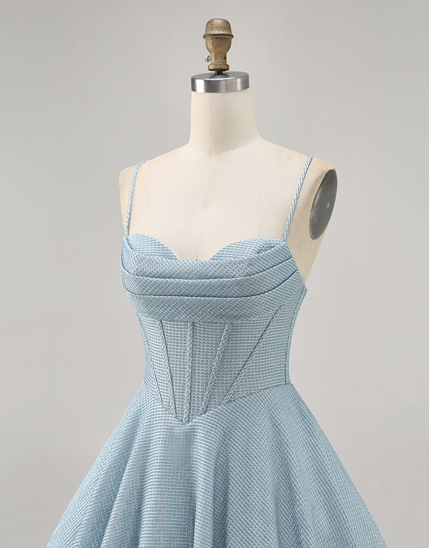 Grey Blue A Line Short Corset Homecoming Dress