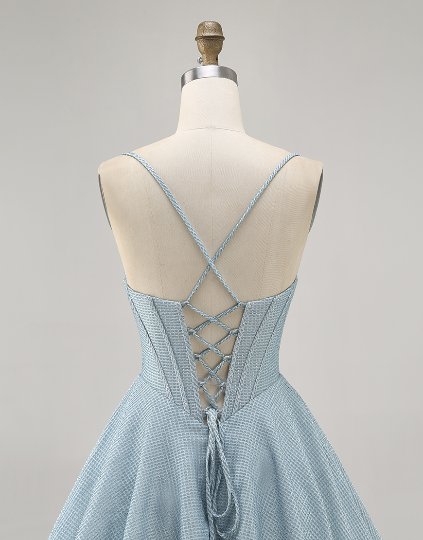 Grey Blue A Line Short Corset Homecoming Dress