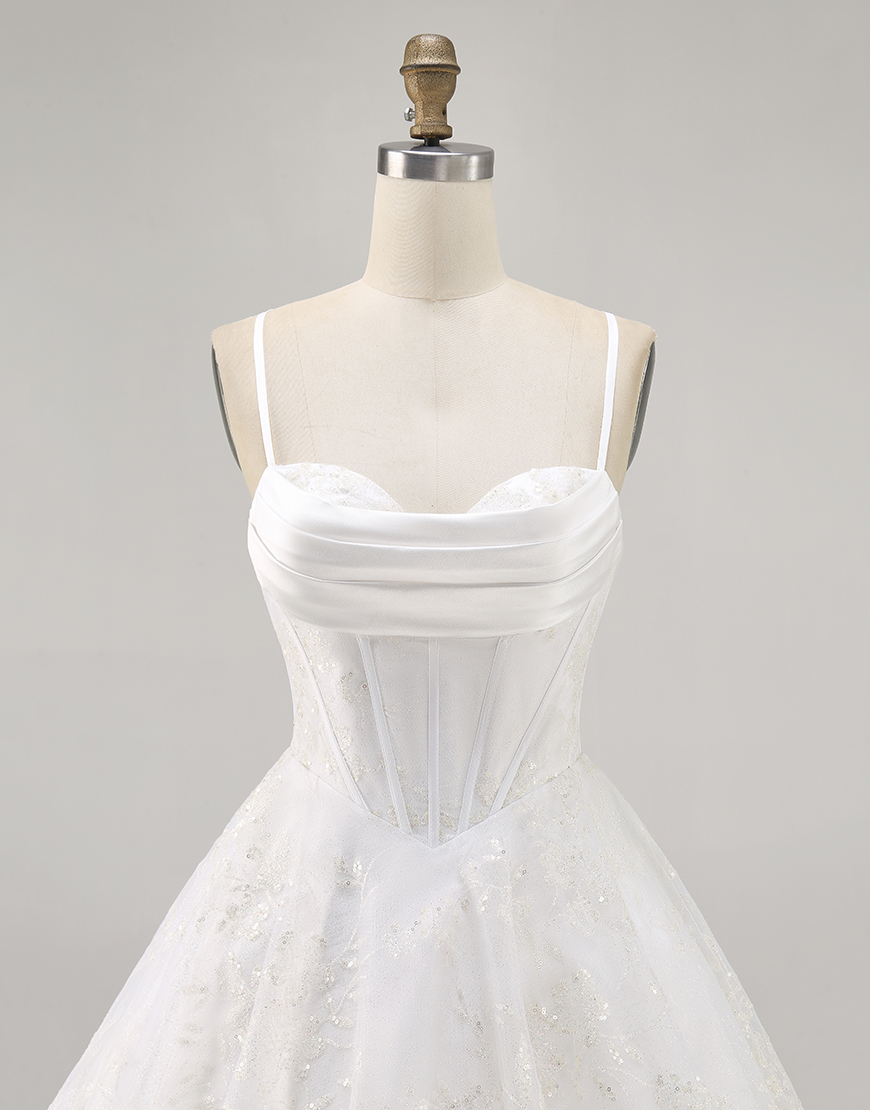 White A Line Spaghetti Straps Short Corset Homecoming Dress with Lace